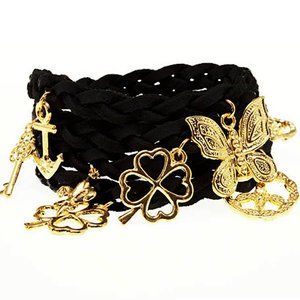 Timi Suede Wrap Charm Bracelet in Black/Gold